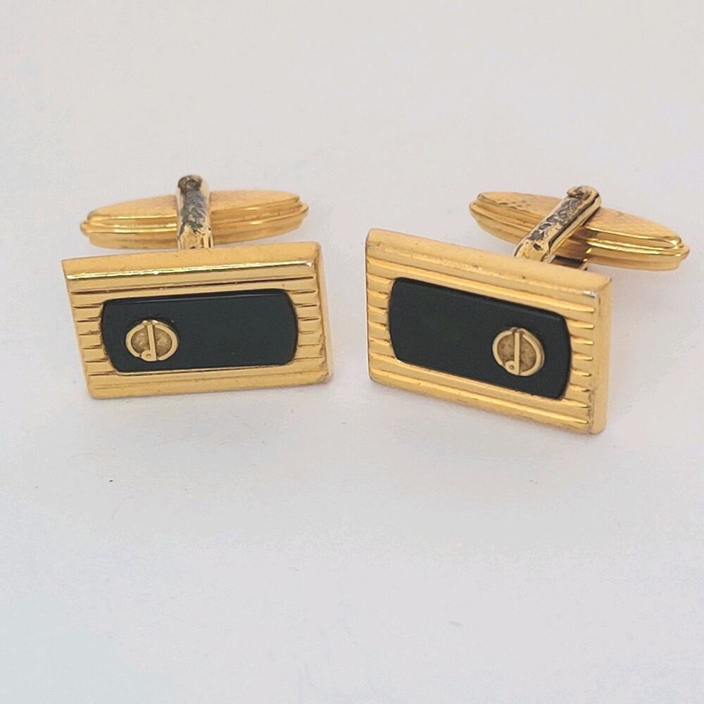 Dunhill D Cufflinks Gold Onyx Black Tone Logo Square Designer Logo Vintage Fair